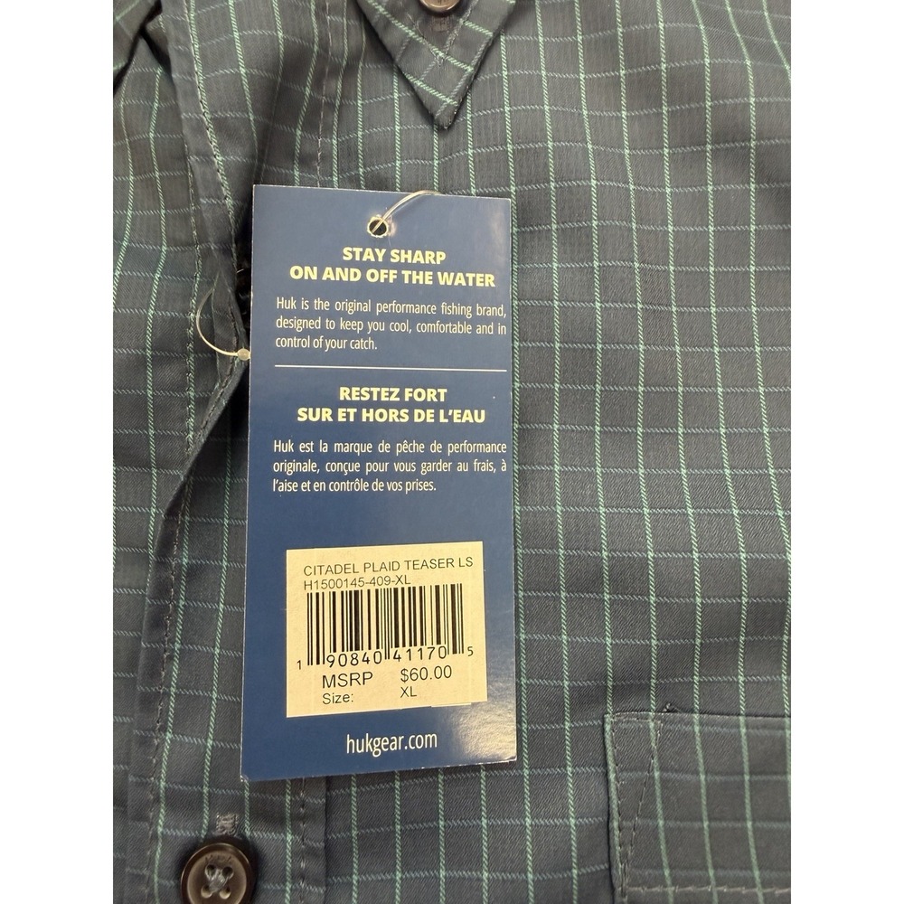 Men's Huk Fishing Citadel Plaid Teaser Long Sleeve Button XL  Striped Blue - Picture 5 of 7